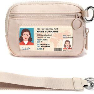 Beige Mini Zip Card Case for Women with ID Window Coin Purse Lightweight Wallet